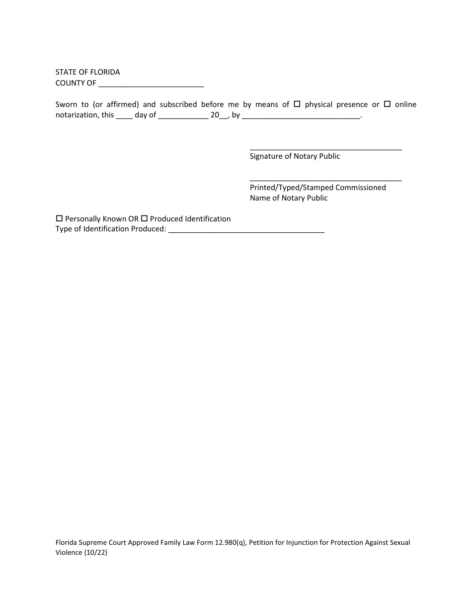 Form 12.980(Q) Petition for Injunction for Protection Against Sexual Violence - Florida, Page 8