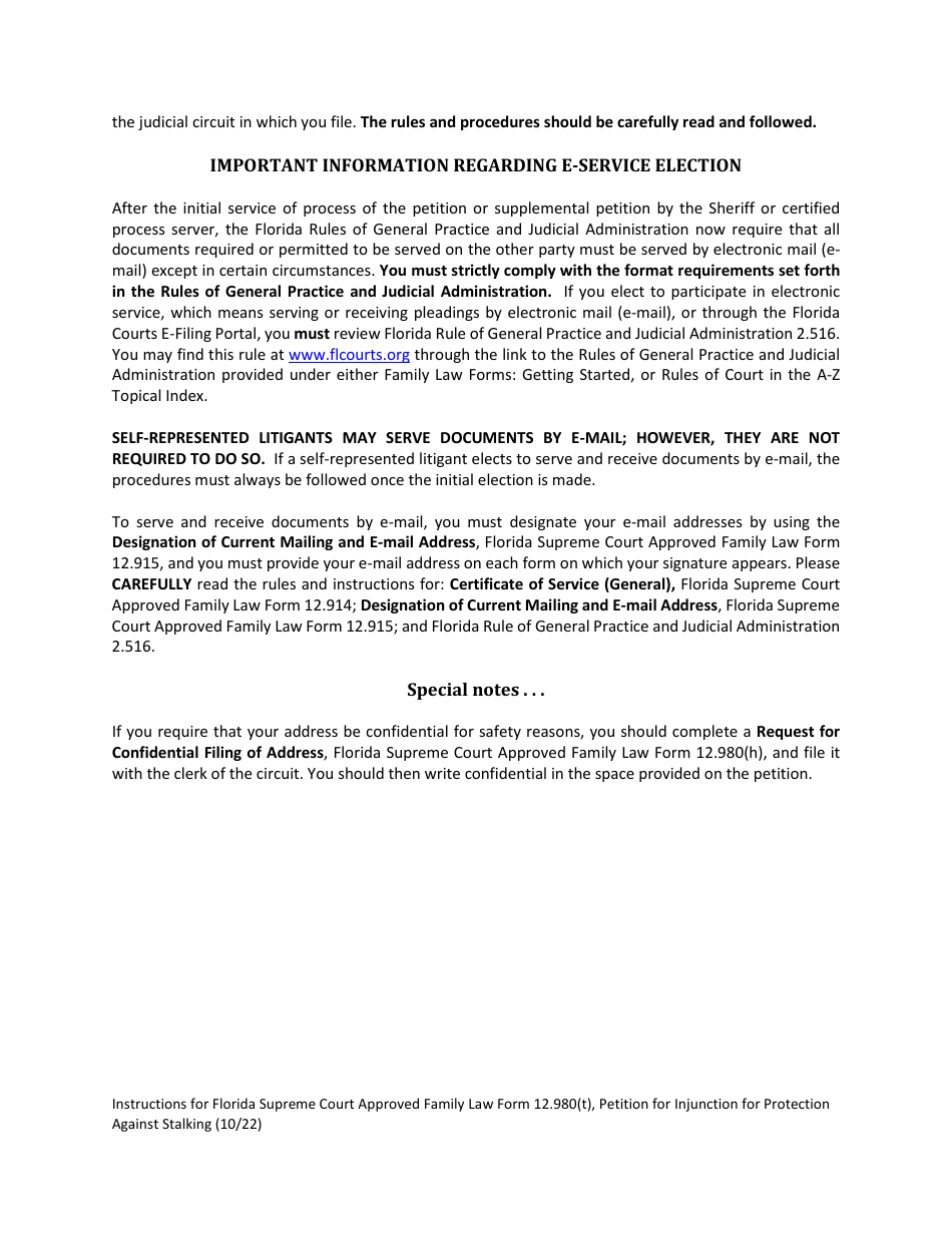 Form 12.980(T) Petition for Injunction for Protection Against Stalking - Florida, Page 3