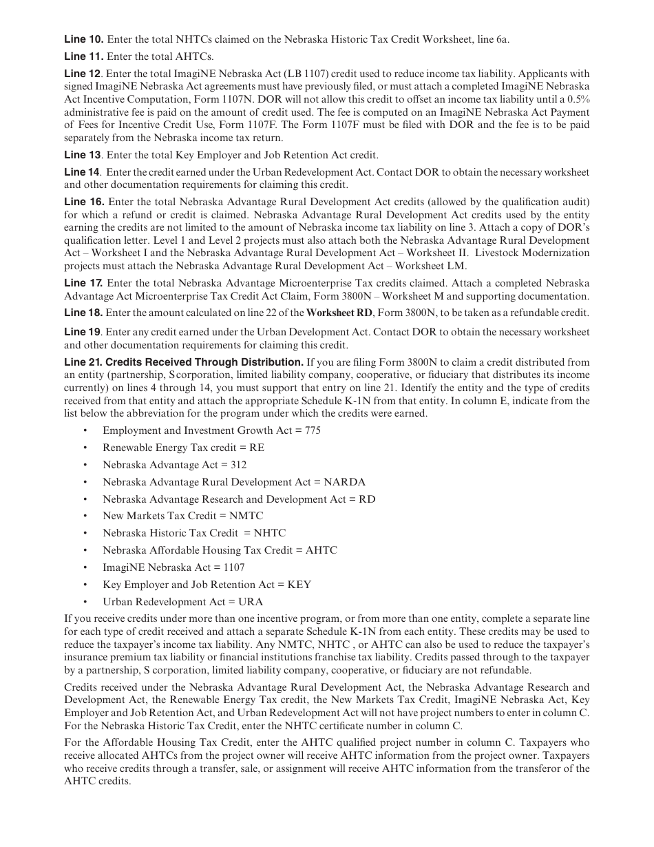 Form 3800N Nebraska Incentives Credit Computation - Nebraska, Page 3