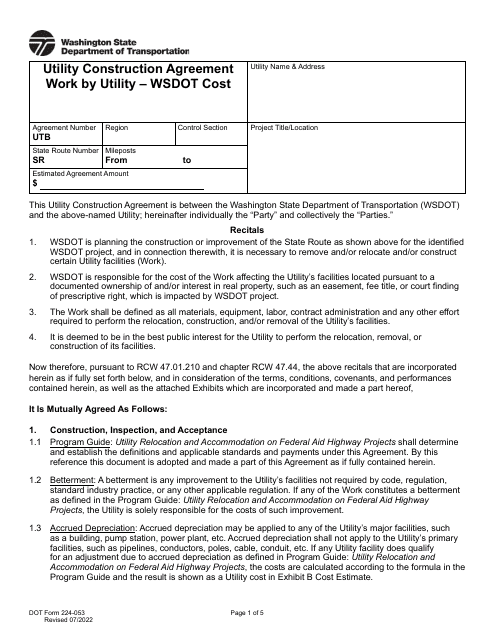 DOT Form 224-053  Printable Pdf