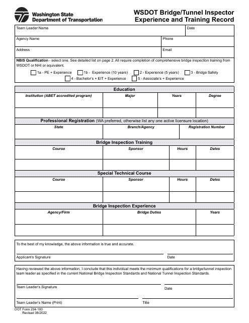 DOT Form 234-100  Printable Pdf