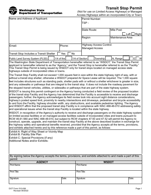 DOT Form 510-006  Printable Pdf