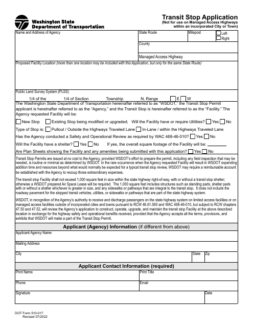 DOT Form 510-017  Printable Pdf