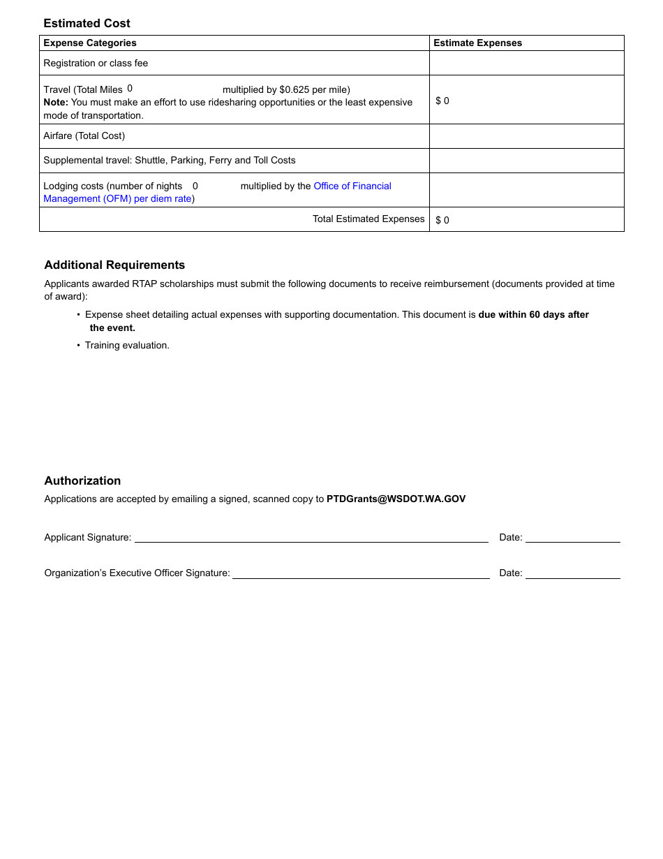 DOT Form 510-014 Scholarship Application - Washington State Rural Transportation Assistance Program - Washington, Page 2