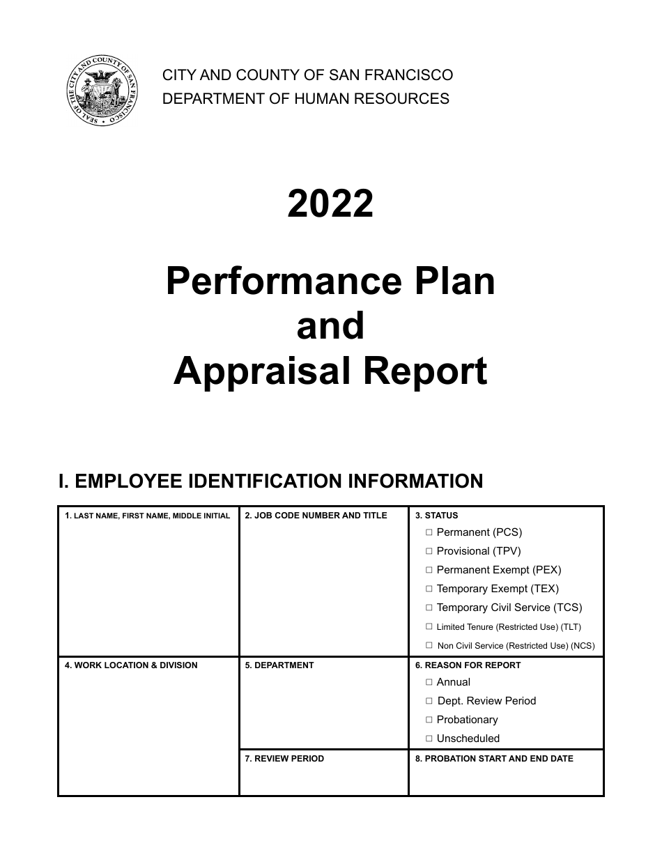 Performance Plan and Appraisal Report - City and County of San Francisco, California, Page 1