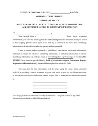 Document preview: Form A-05 Notice of Parental Rights to Provide Medical Information and Determine Access to Identifying Information - Pennsylvania
