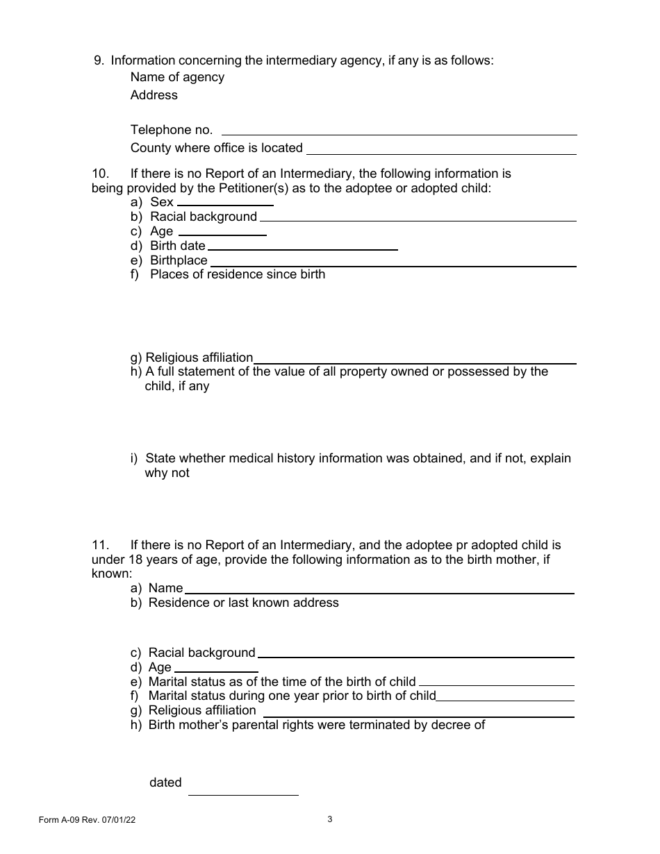 Form A-09 Petition for Adoption of a Foreign Born Child - Pennsylvania, Page 3