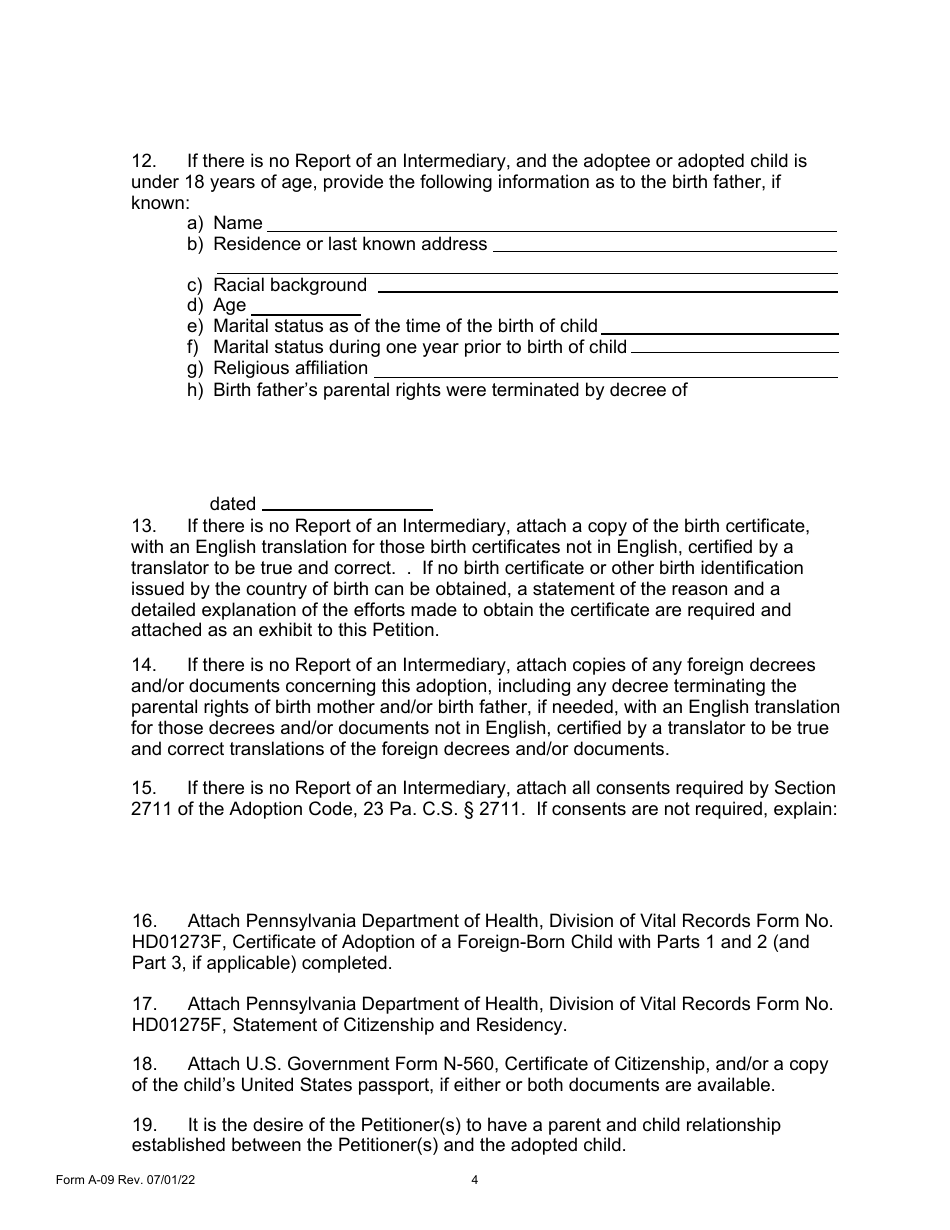 Form A-09 - Fill Out, Sign Online and Download Fillable PDF ...