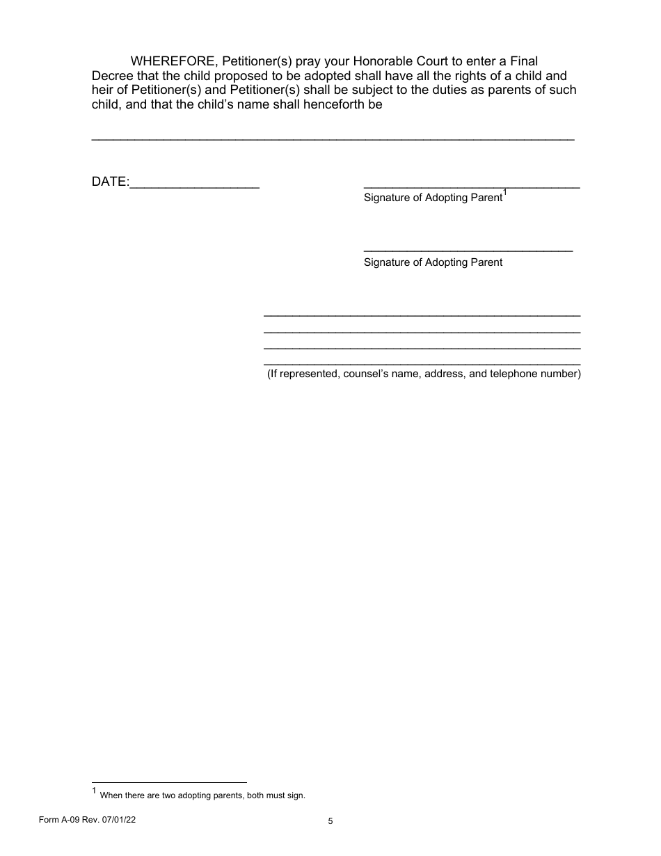 Form A-09 Petition for Adoption of a Foreign Born Child - Pennsylvania, Page 5