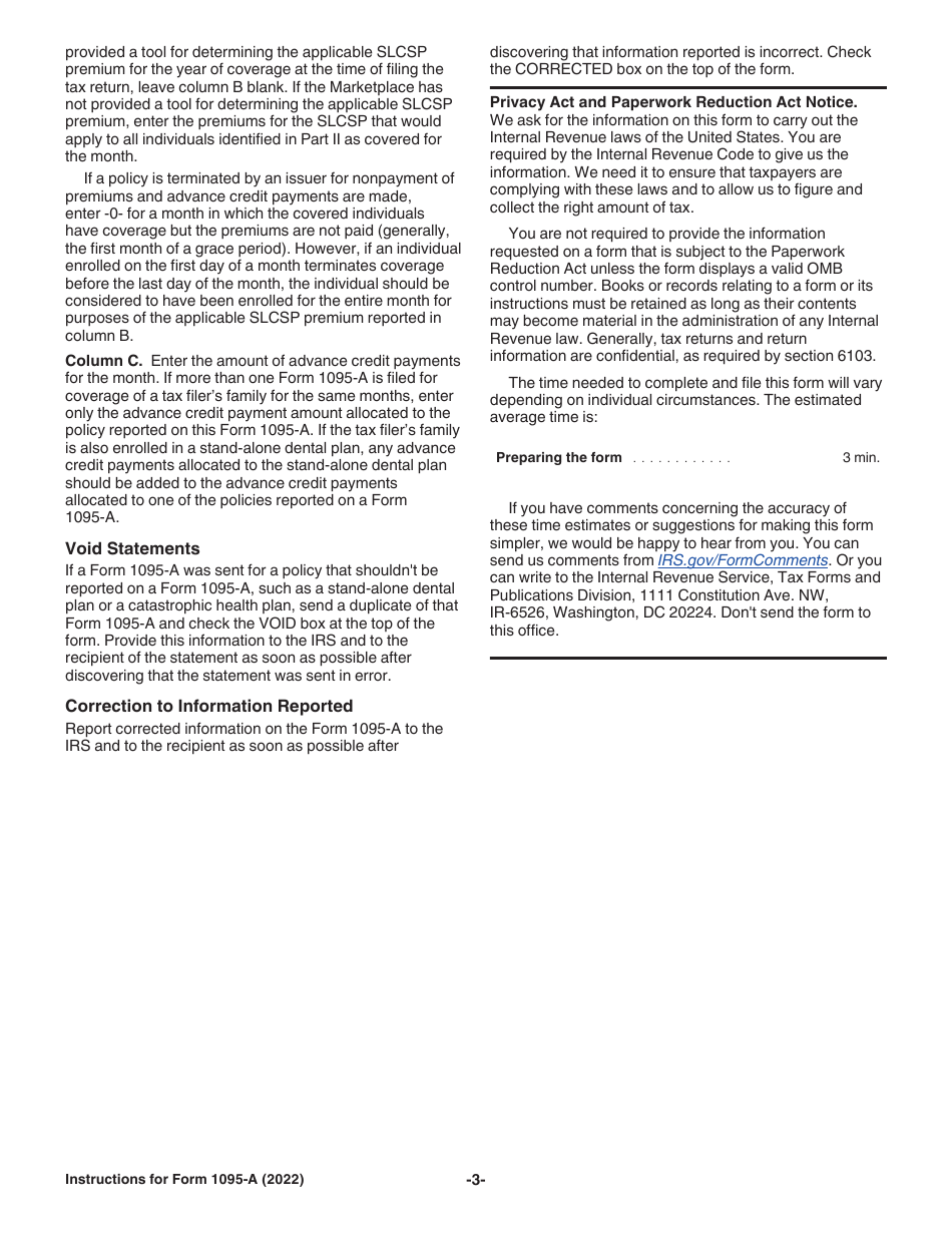 Instructions for IRS Form 1095-A Health Insurance Marketplace Statement, Page 3