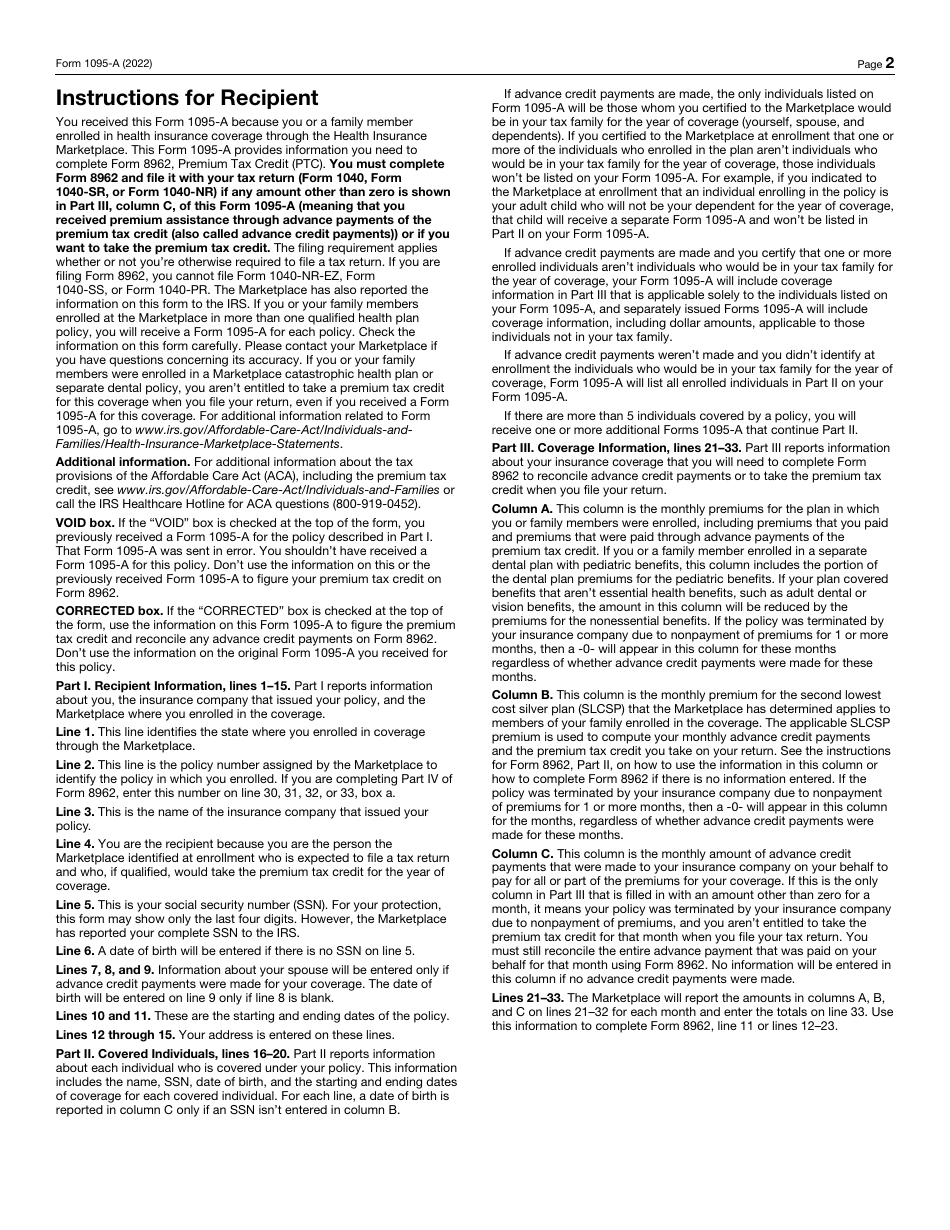 IRS Form 1095-A Health Insurance Marketplace Statement, Page 3