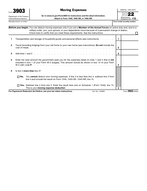 IRS Form 3903 2022 Printable Pdf