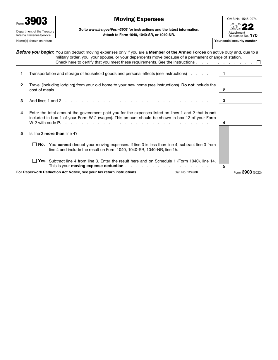 Irs Form 3903 - 2022 - Fill Out, Sign Online And Download Fillable Pdf 