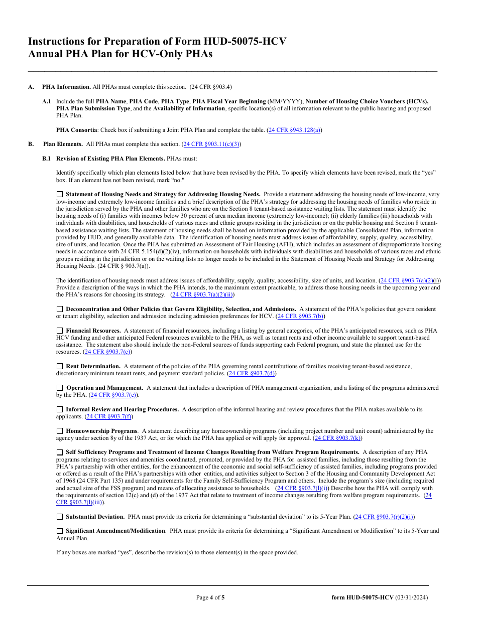 Form HUD-50075-HCV Streamlined Annual Pha Plan (Hcv Only Phas), Page 4