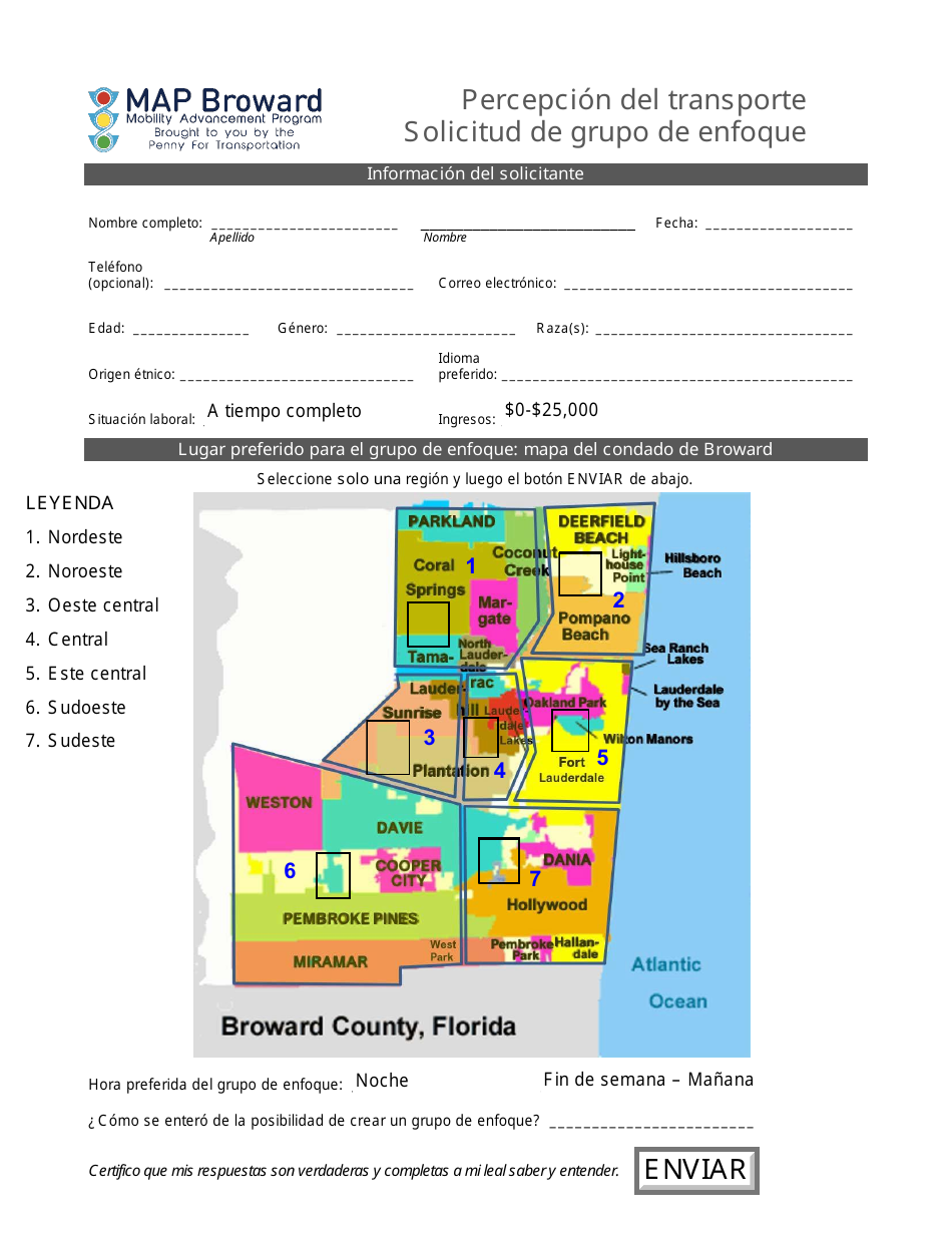 Percepcion Del Transporte Solicitud De Grupo De Enfoque - Broward County, Florida (Spanish), Page 1