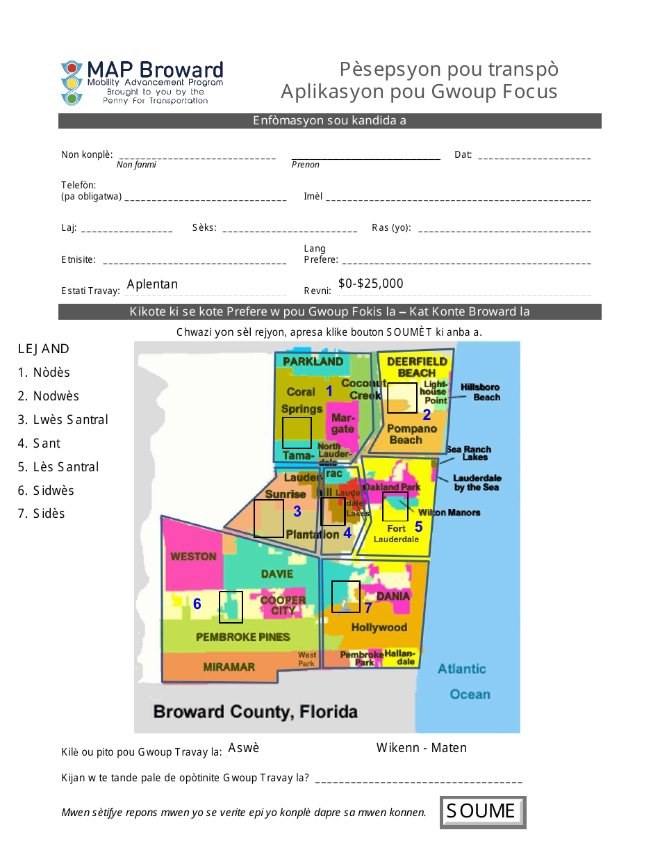 Transportation Perception Focus Group Application - Broward County, Florida (Haitian Creole), Page 1