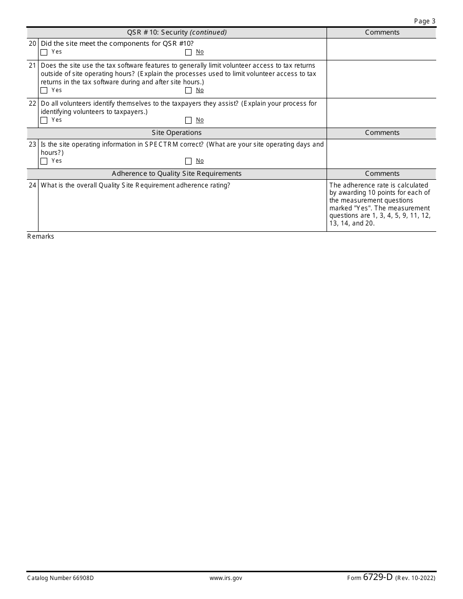 IRS Form 6729-D Site Review Sheet, Page 3