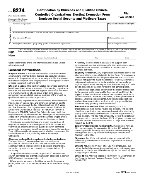IRS Form 8274  Printable Pdf