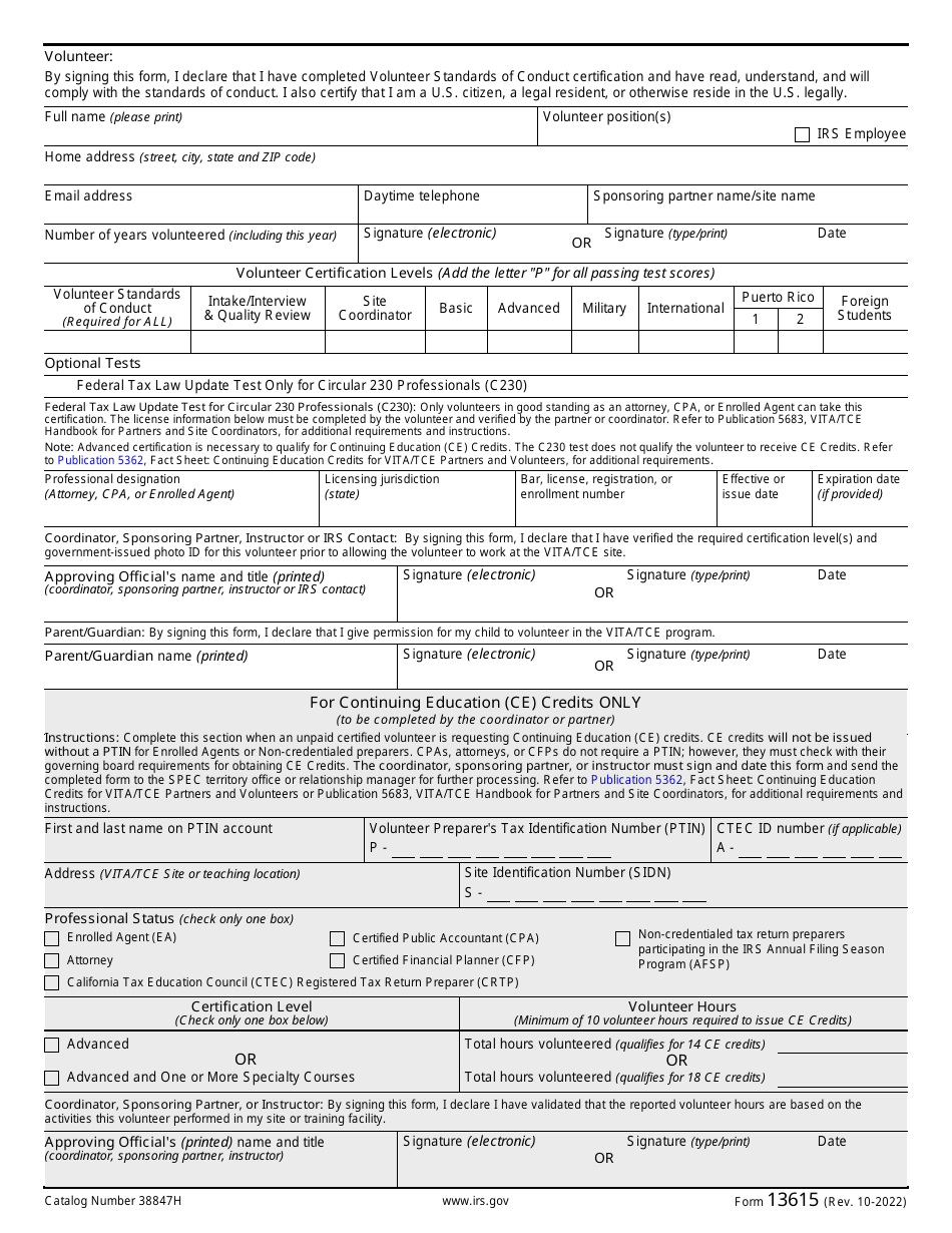 IRS Form 13615 Download Fillable PDF or Fill Online Volunteer Standards ...