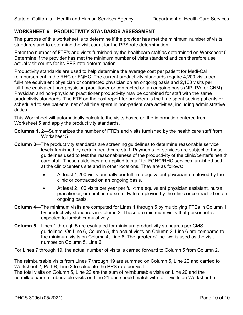Instructions for Form DHCS3096 Medi-Cal Cost Report - Change in Scope-Of-Service Rquest (Csosr) Freestanding Federally Qualified Health Center (Fqhc) / Rural Health Center (Rhc) Prospective Payment System (Pps) - California, Page 10