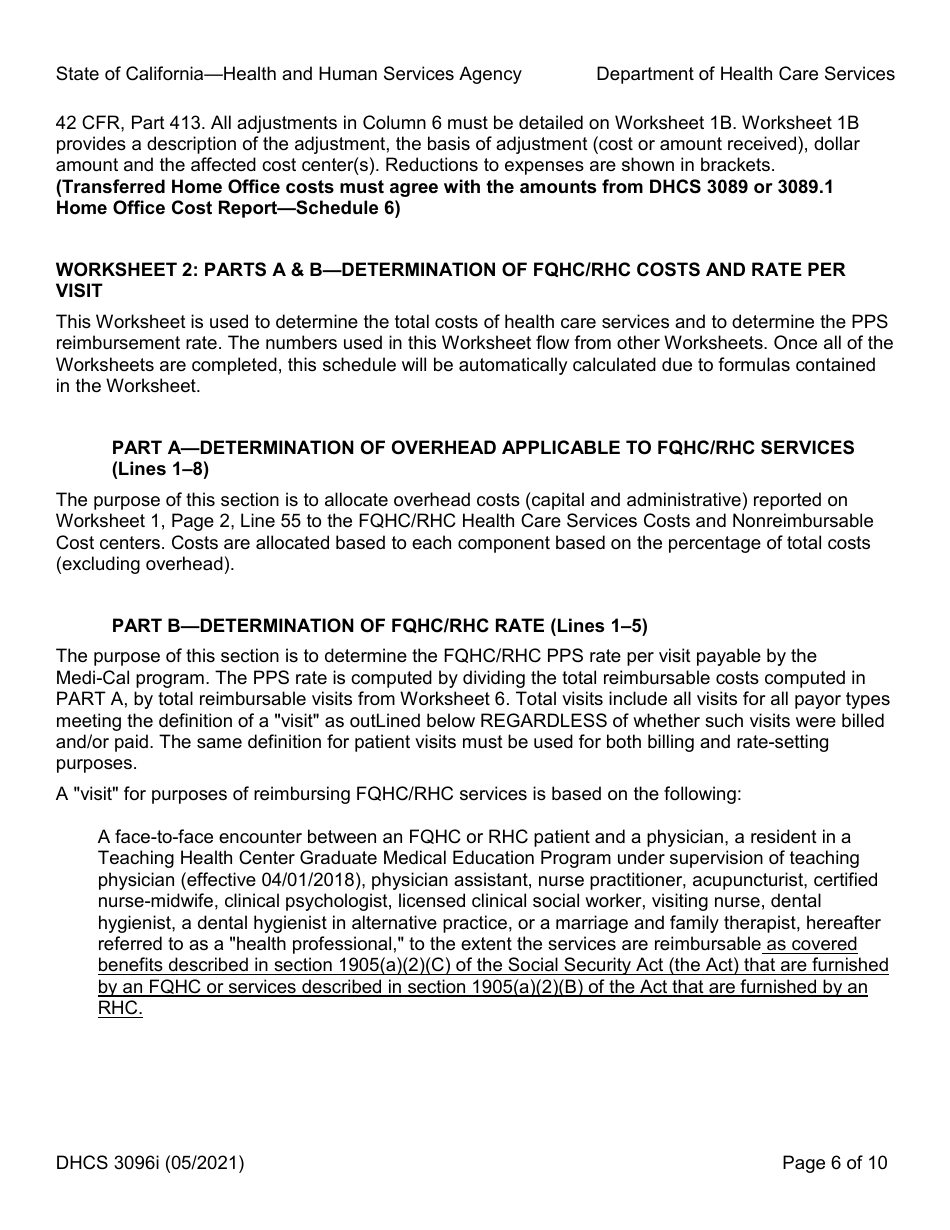 Instructions for Form DHCS3096 Medi-Cal Cost Report - Change in Scope-Of-Service Rquest (Csosr) Freestanding Federally Qualified Health Center (Fqhc) / Rural Health Center (Rhc) Prospective Payment System (Pps) - California, Page 6