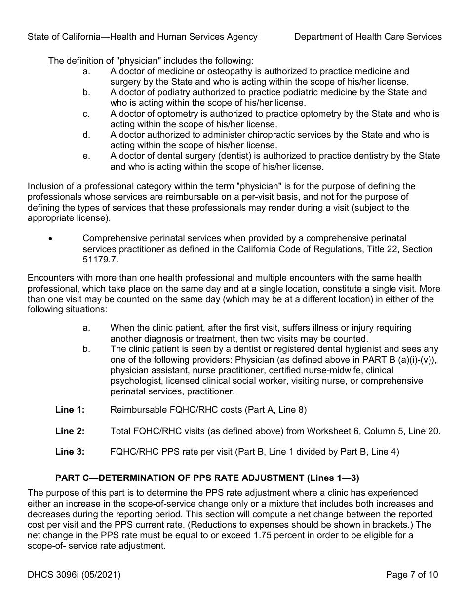 Instructions for Form DHCS3096 Medi-Cal Cost Report - Change in Scope-Of-Service Rquest (Csosr) Freestanding Federally Qualified Health Center (Fqhc) / Rural Health Center (Rhc) Prospective Payment System (Pps) - California, Page 7