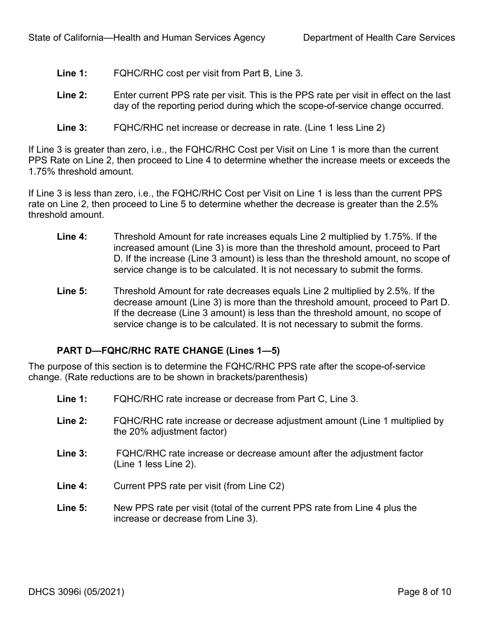 Instructions for Form DHCS3096 Medi-Cal Cost Report - Change in Scope-Of-Service Rquest (Csosr) Freestanding Federally Qualified Health Center (Fqhc) / Rural Health Center (Rhc) Prospective Payment System (Pps) - California, Page 8