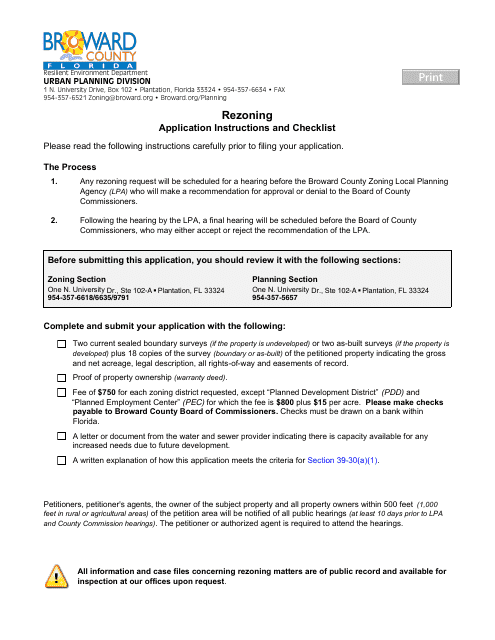 Application for Rezoning - Broward County, Florida Download Pdf