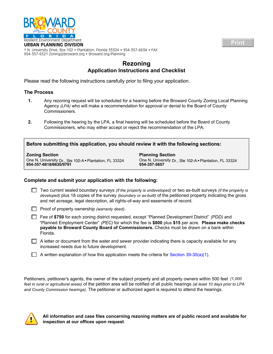 Application for Rezoning - Broward County, Florida, Page 1