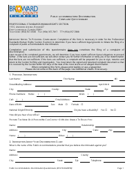 Document preview: Public Accommodations Discrimination Complaint Questionnaire - Broward County, Florida