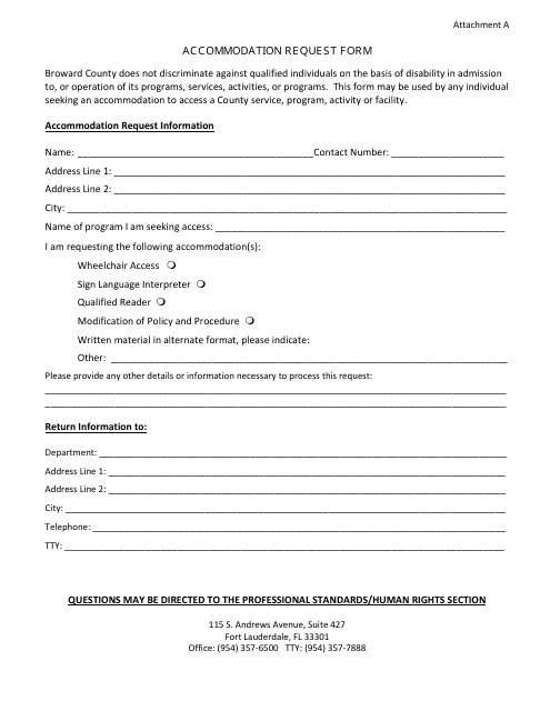 Attachment A Accommodation Request Form - Broward County, Florida