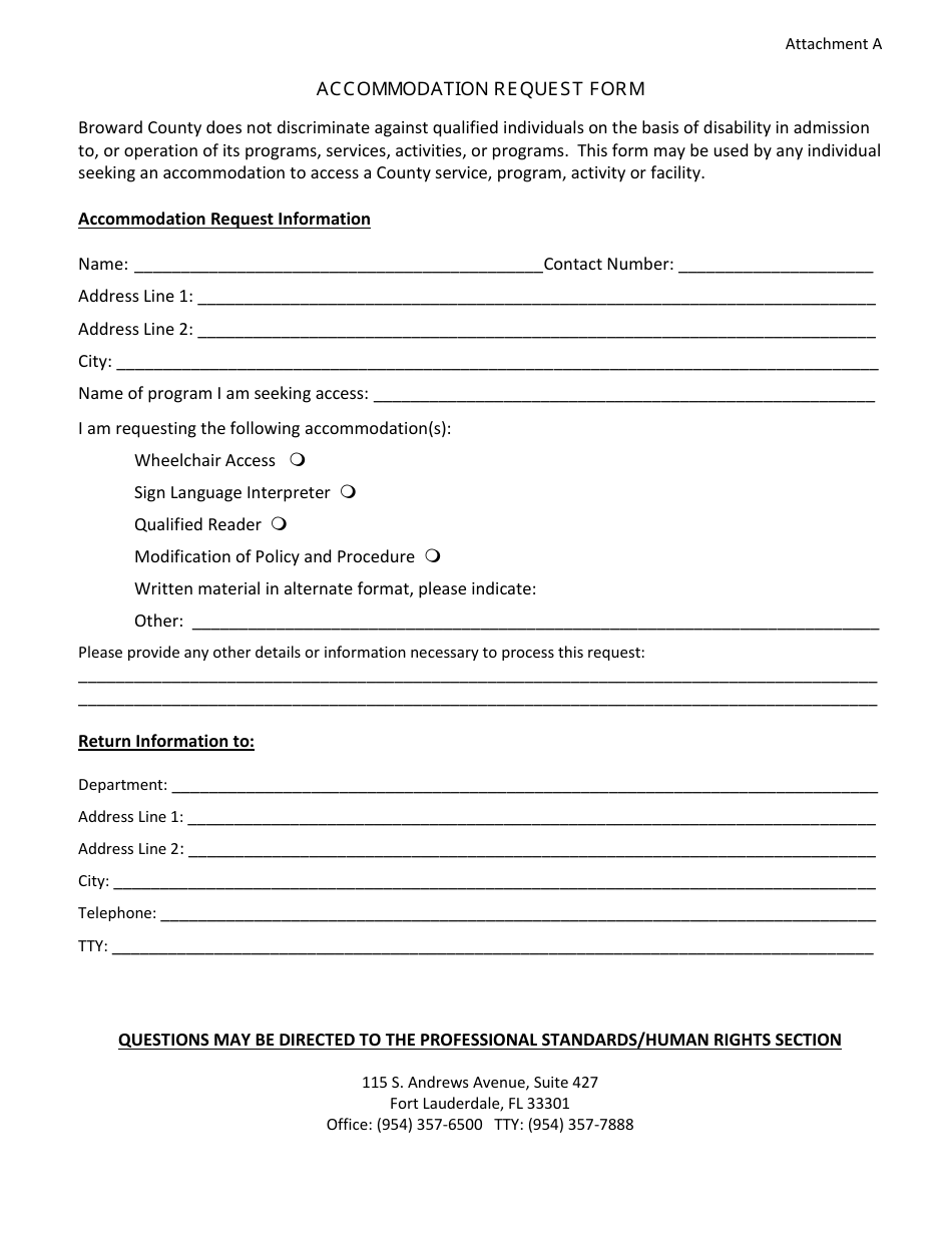 Attachment A Accommodation Request Form - Broward County, Florida, Page 1