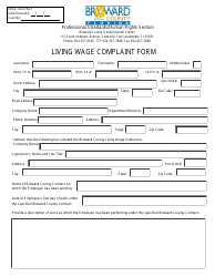 Document preview: Living Wage Complaint Form - Broward County, Florida