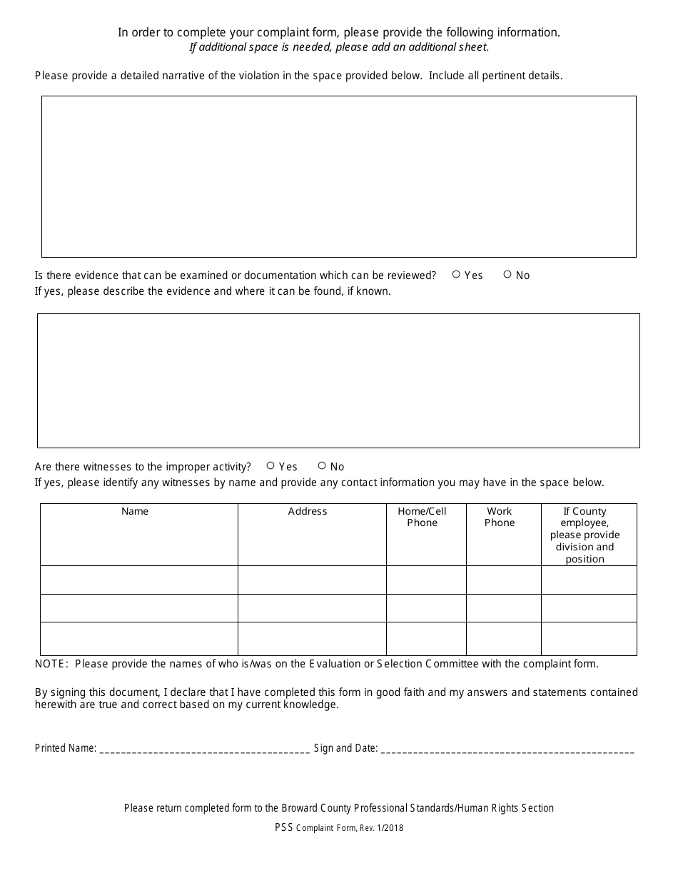Cone of Silence Complaint Form - Broward County, Florida, Page 3