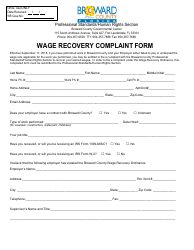 Wage Recovery Complaint Form - Broward County, Florida