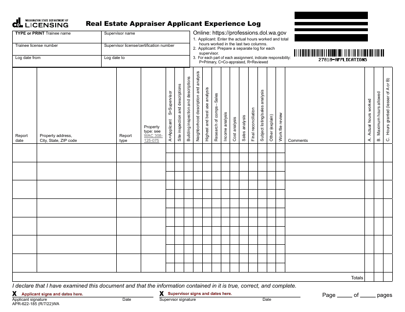 Form APR-622-185  Printable Pdf