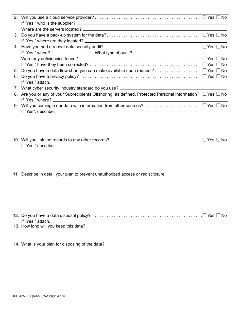Form DSC-425-001 Data Records Contract Application - Washington, Page 4