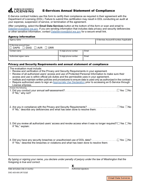 Form DSC-425-005 E-Services Annual Statement of Compliance - Washington