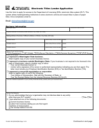 Form TD-420-163 Electronic Titles Lender Application - Washington