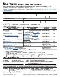Form TD-420-500 Military License Plate Application - Washington