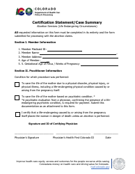 Certification Statement/Case Summary - Abortion Services (Life Endangering Circumstances) - Colorado