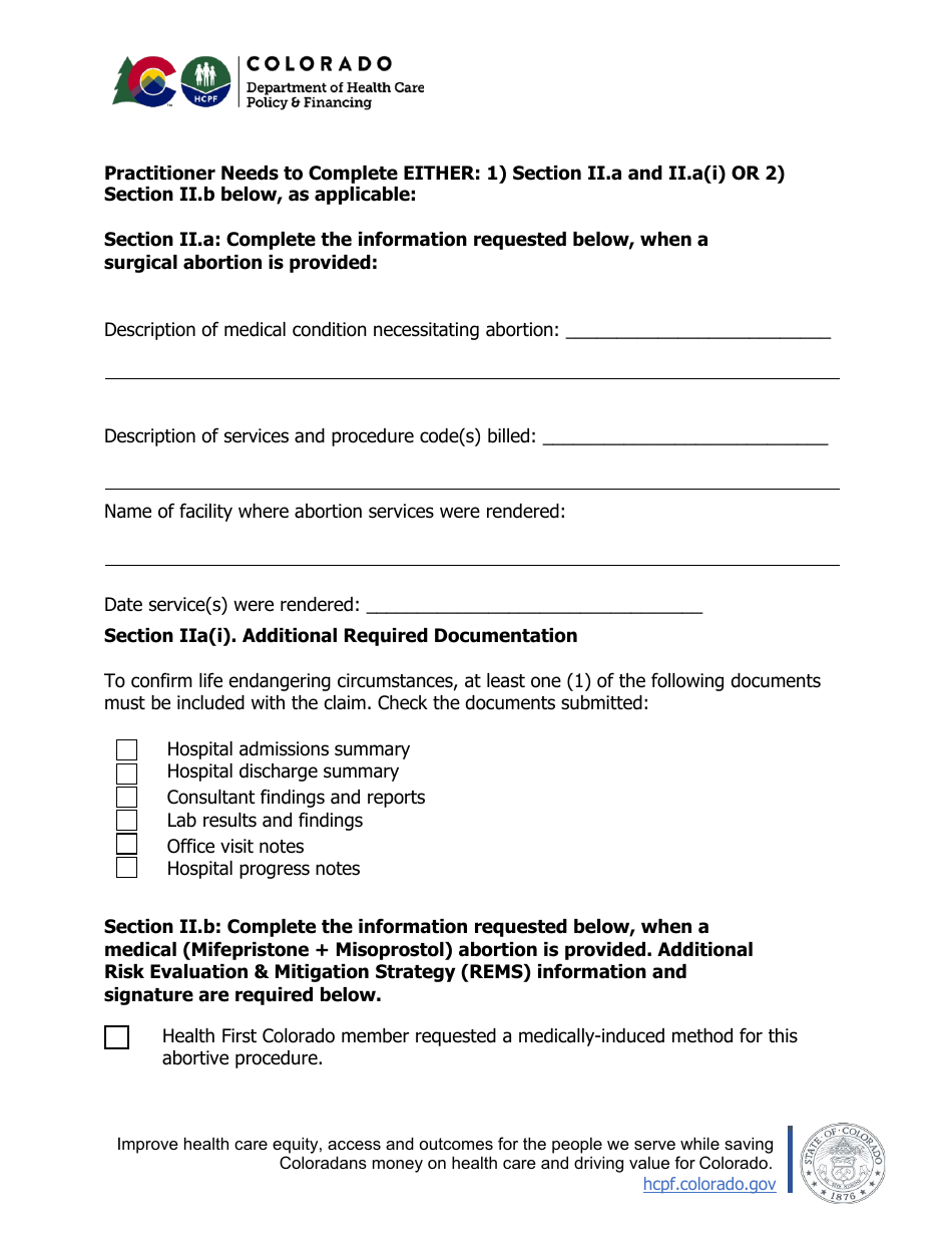 Certification Statement / Case Summary - Abortion Services (Life Endangering Circumstances) - Colorado, Page 2