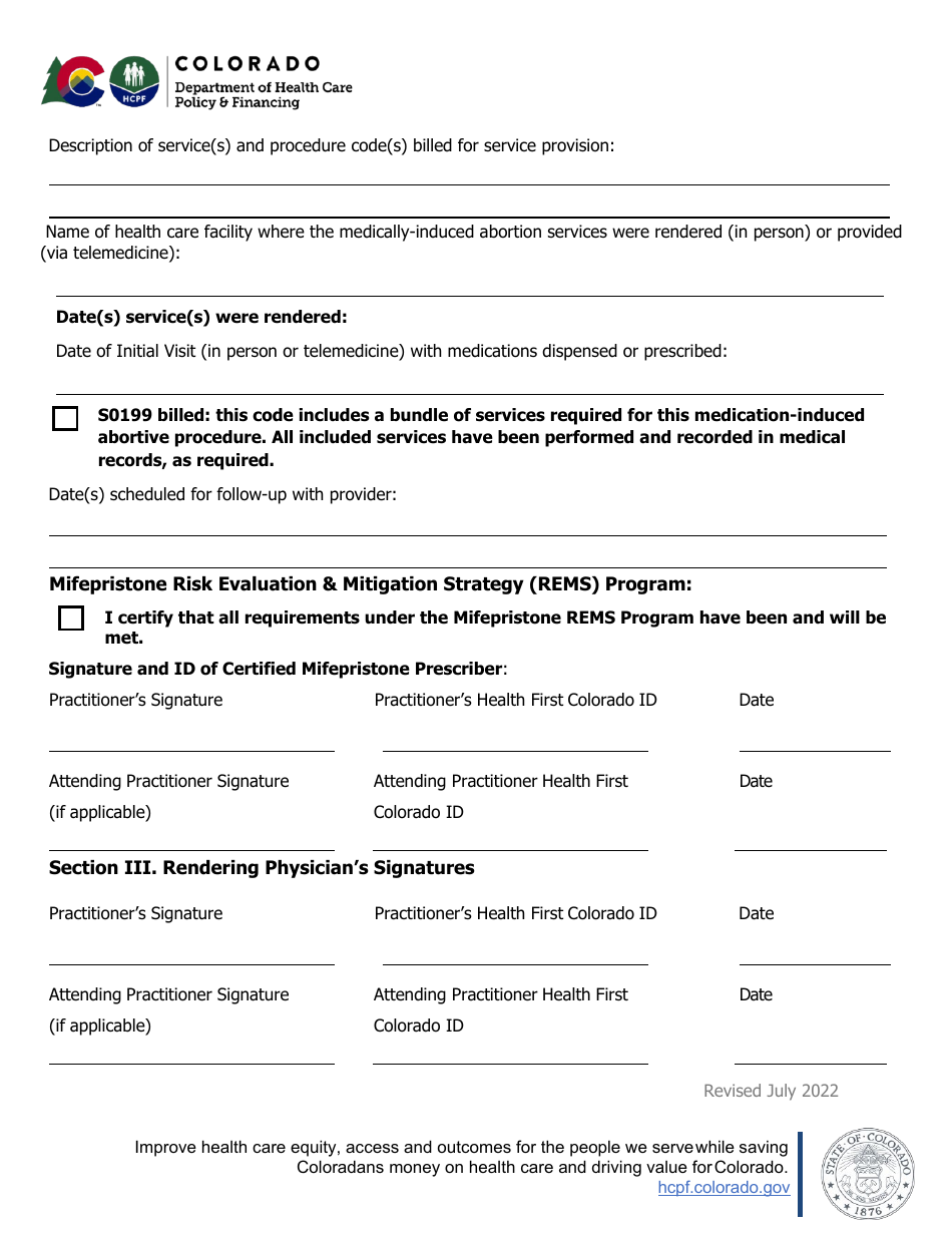 Certification Statement / Case Summary - Abortion Services (Sexual Assault or Incest) - Colorado, Page 2