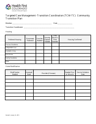 Targeted Case Management - Transition Coordination (Tcm-Tc) Community Transition Plan - Colorado