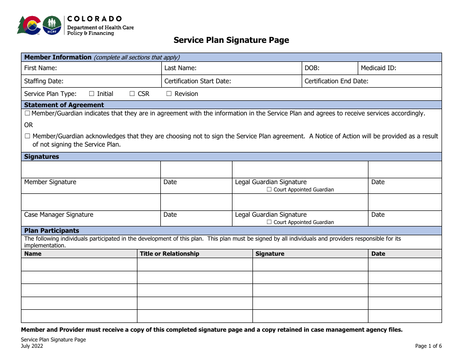 Service Plan Signature Page - Colorado, Page 1