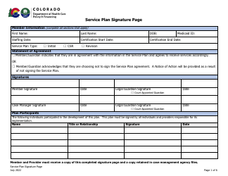 Service Plan Signature Page - Colorado