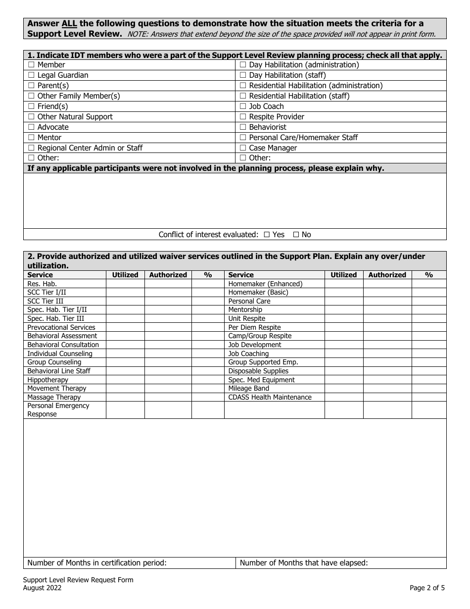 Support Level Review Request Form - Colorado, Page 2