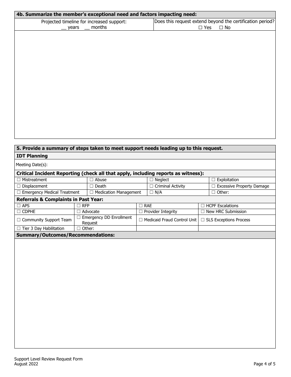 Support Level Review Request Form - Colorado, Page 4