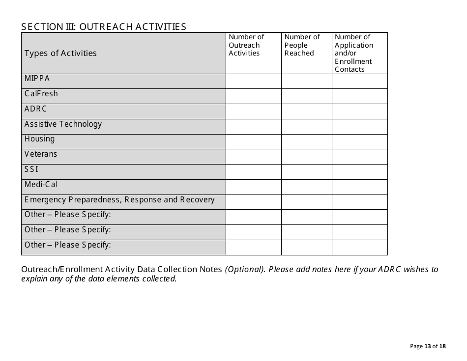 Form CDA7029 Adrc Service Data Report Form - California, Page 13