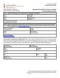 Document preview: Form EPV7 Educator Permit District Intent to Employ - International Exchange Teacher - South Dakota